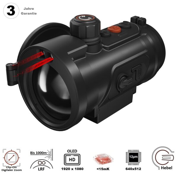 Hunt 650L Pro LRF W&auml;rmebild-Vorsatzger&auml;t von ThermTec / E-Zoom / Kippschalter / 15 mK